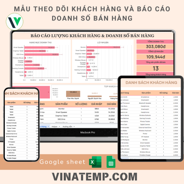 Mẫu theo dõi khách hàng và báo cáo doanh số bán hàng trên Google Sheet